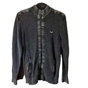 Guess Charcoal and Light Gray Knit Zip-Up Sweater